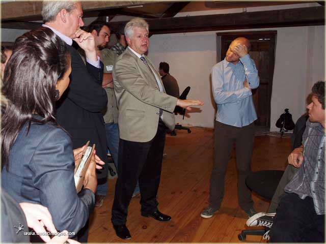 Denis Lillie, CEO Cape Film Commission, MEC Alan Winde in discussion with Stuart Forrest